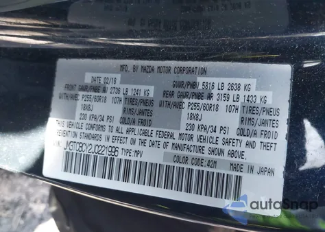 2018 Mazda Cx-9 Touring из США, поврежденный, VIN JM3TCBCY2J0221996